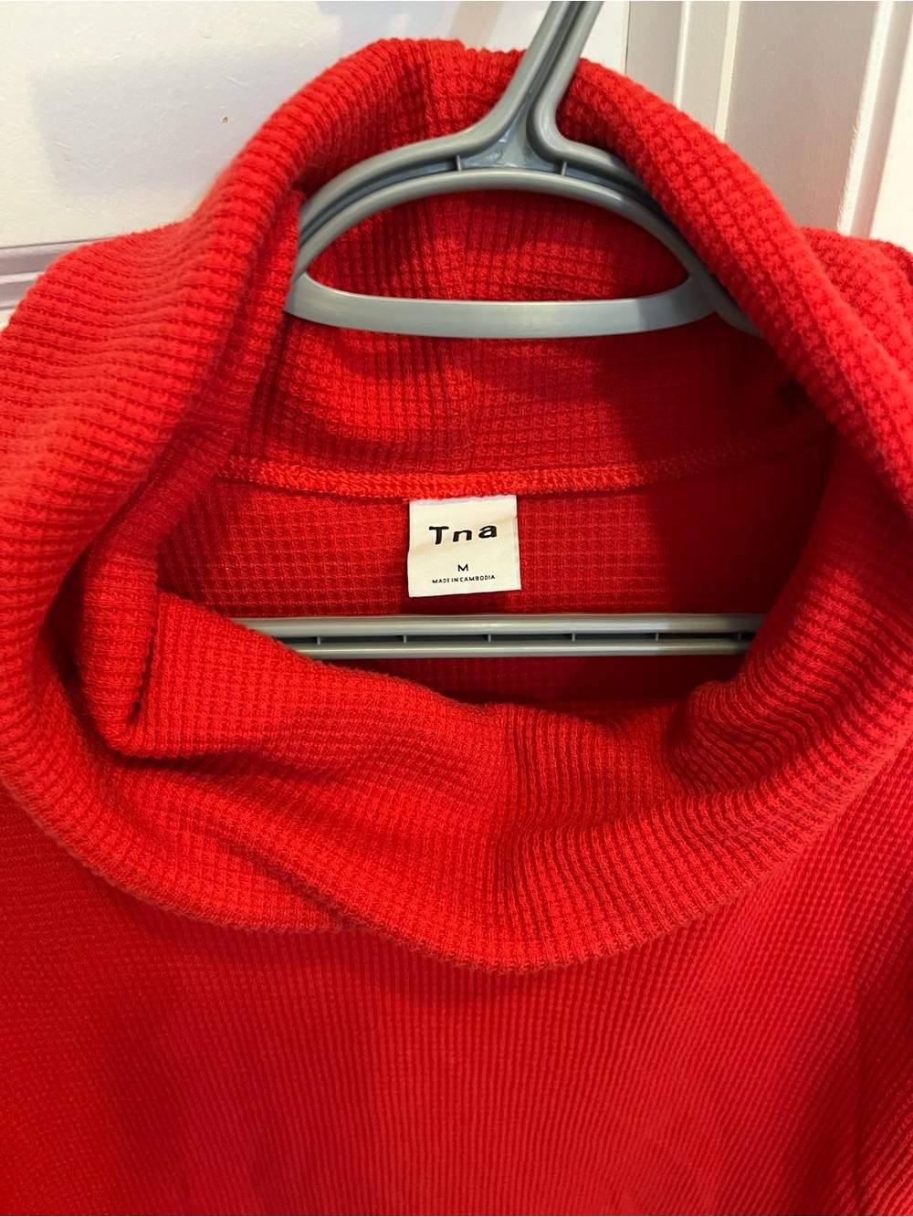 TNA Red Ribbed Cowl Neck Sweater